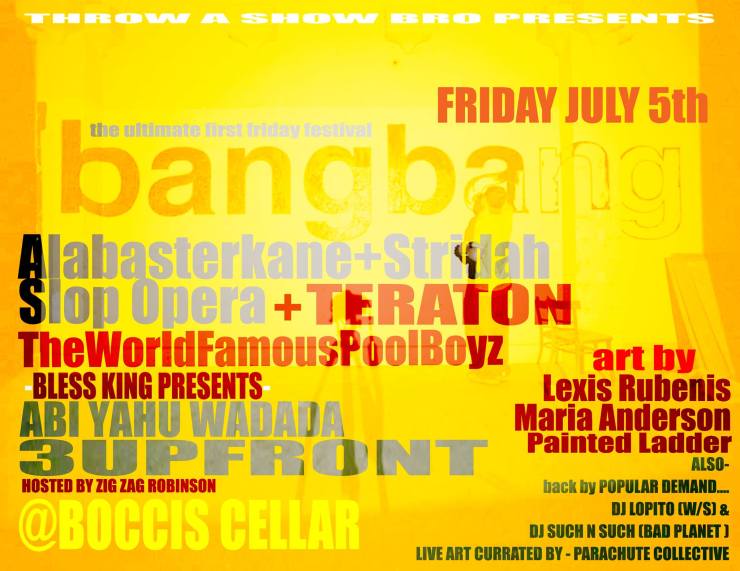 the world famous pool boyz boys flier bang bang boccis cellar throw a show bro