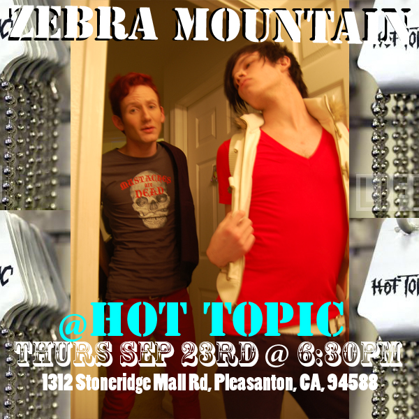 zebra mountain band hot topic show flier jake broughton jacob stoneridge mall pleasanton ca 94588