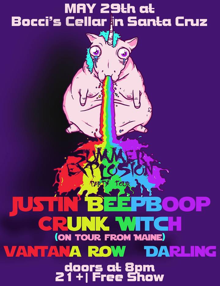 vantana row justin beepboop crunk witch on tour from maine darling dead recipe band show flier may 29th 2015 at bocci s cellar in santa cruz california