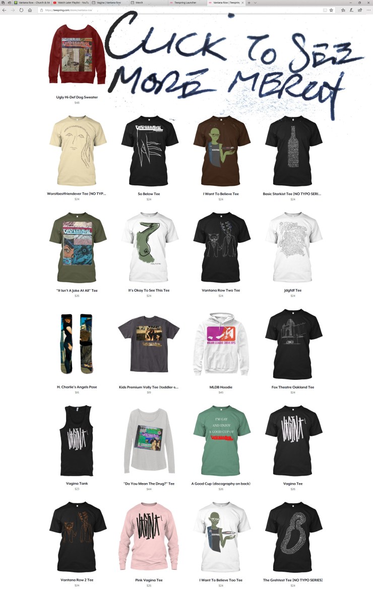 vantana row is a band like death grips i guess and youth code deafheaven band merch shirts pants undies van parked drive by show